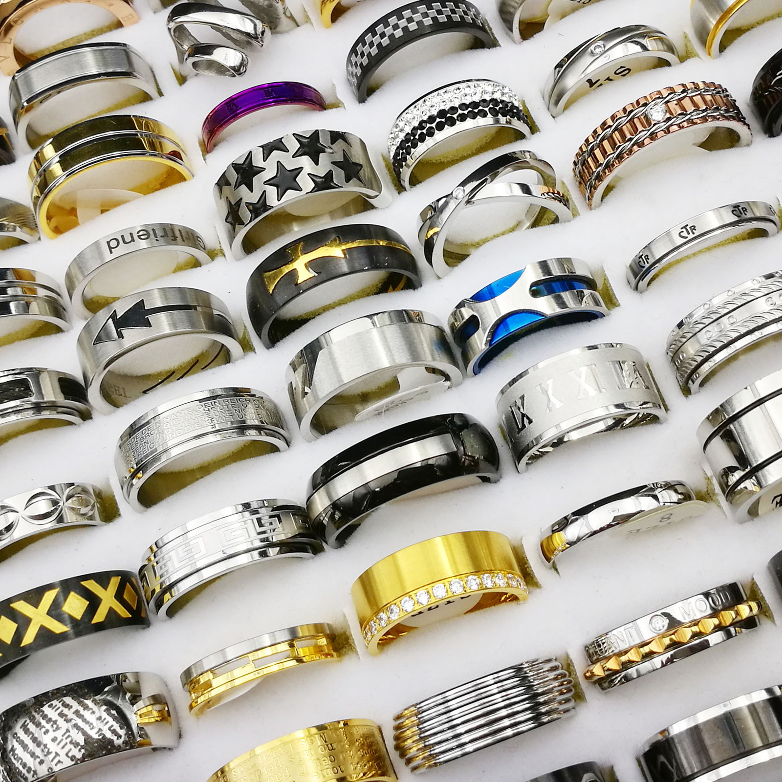 100 X Men’s women’s Fashion Ring Wholesale Bulk Lot Mixed Stainless Steel Rings