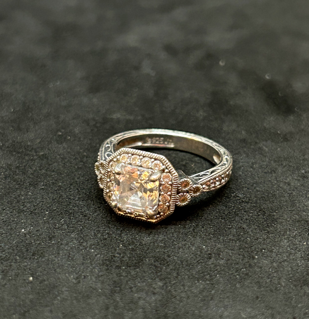 925 Sterling VN Asscher Cut Solitaire CZ Ring 10.8mm Sz 6 – 4.44g