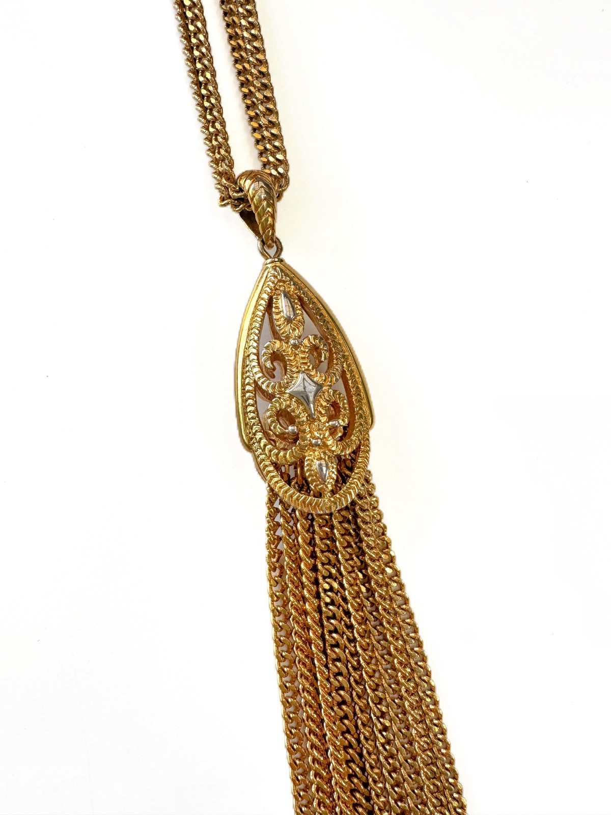 Monet Double Chain Teardrop Pendant Tassle Necklace Gold & Silver Plated