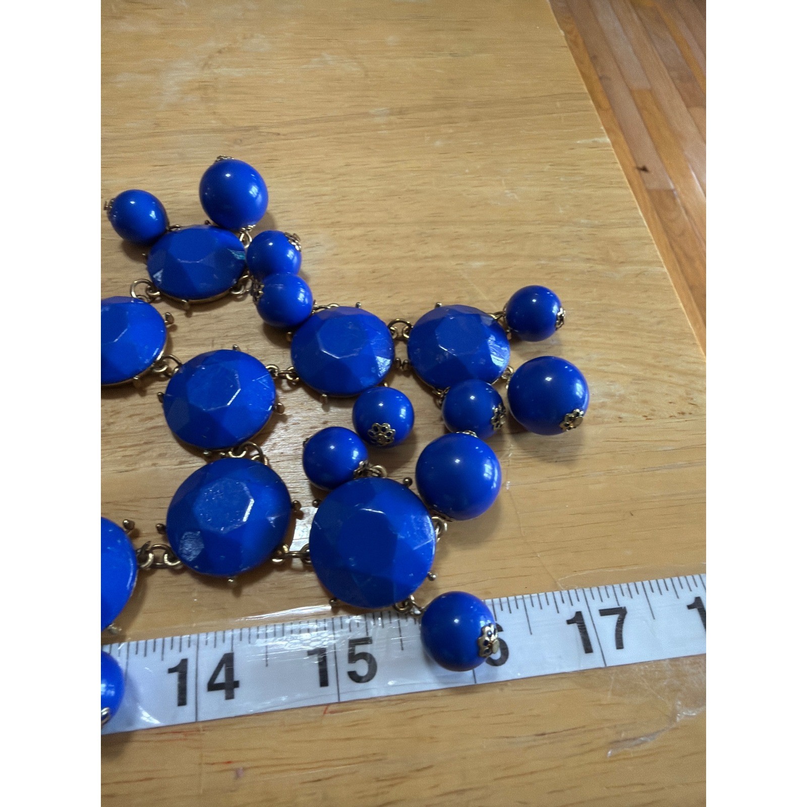 Cobalt Blue Statement Bib Necklace Chunky Faceted Bead Cluster Brass Tone Boho