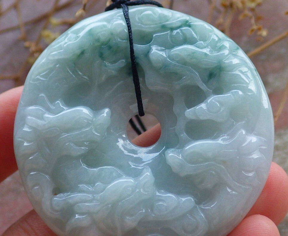Certified Green 100% Natural A Jade jadeite pendant 9 Dragon Circle 九龙平安扣 611312