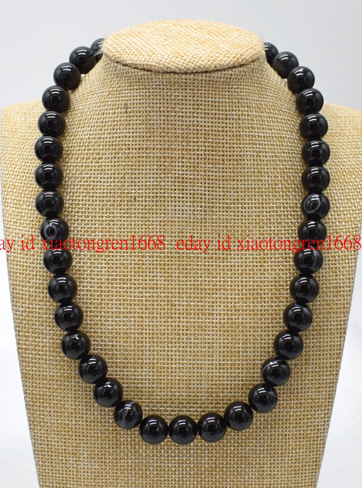 Fashion 10mm Black Striped Agate Gem Round Necklace 18-36″ Bracelet 7.5″ Earring