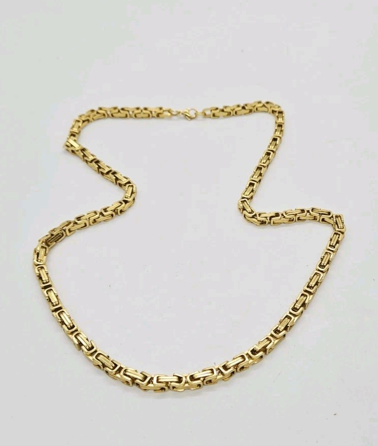 Byzantine Stainless Steel Necklace Link Chain Curb Rope Box Gold tone 24 in