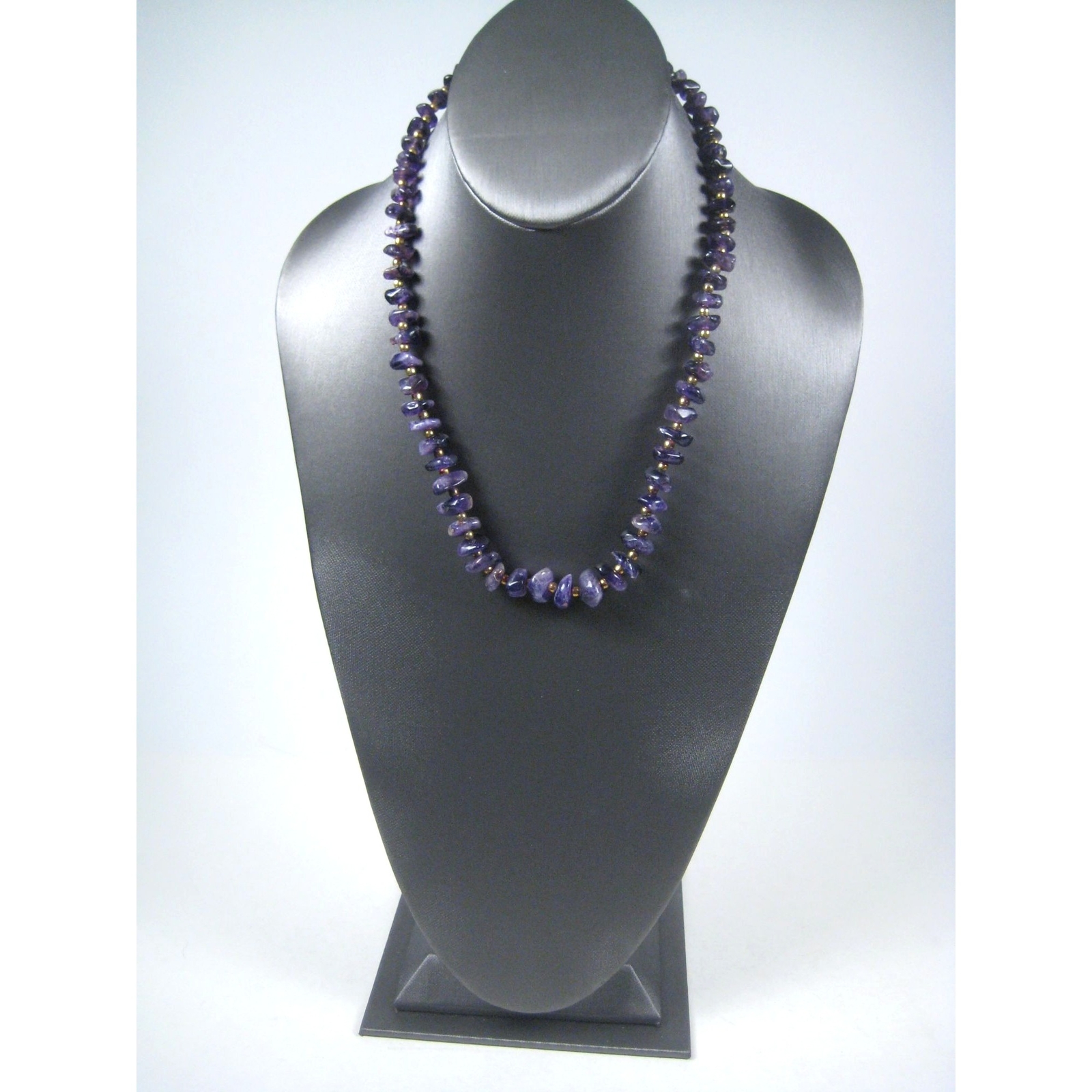 Amethyst Stone Chip Gold Beaded Necklace Purple Jewelry 21 Inch Boho Chic Style