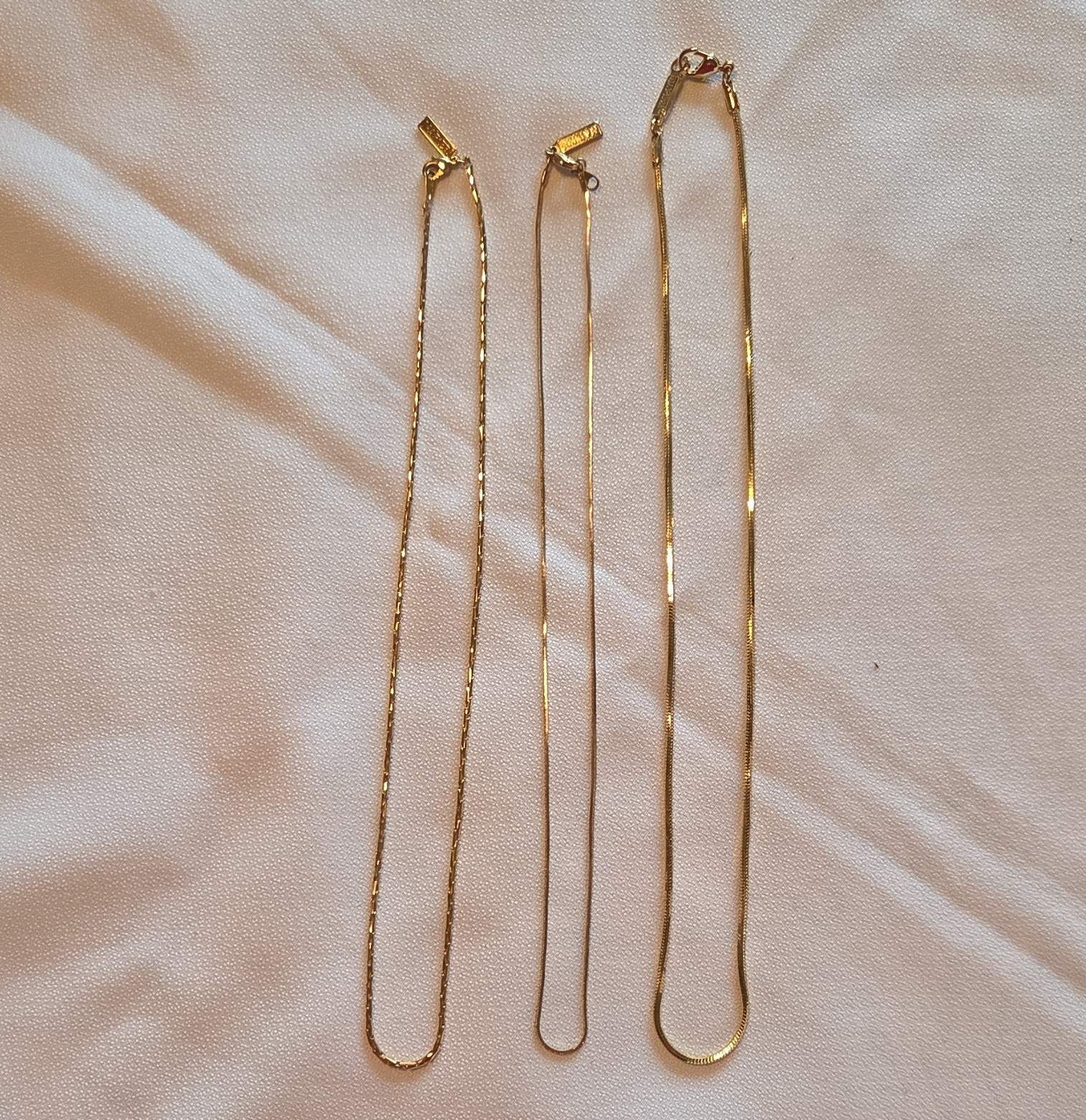 Lot of 3 Gold Tone Snake Chain Necklaces Lobster Clasp No Stone