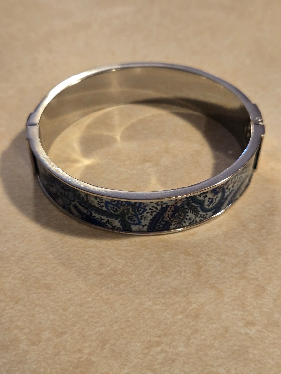 Talbots Bangle Bracelet Hinged Blue Green White Paisley Fashion Jewelry