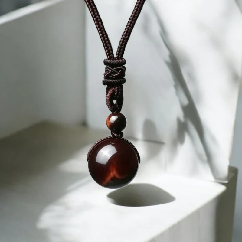 Natural Stone 16mm Sphere Pendant Healing Red Tiger Eye Crystal Charm Necklace