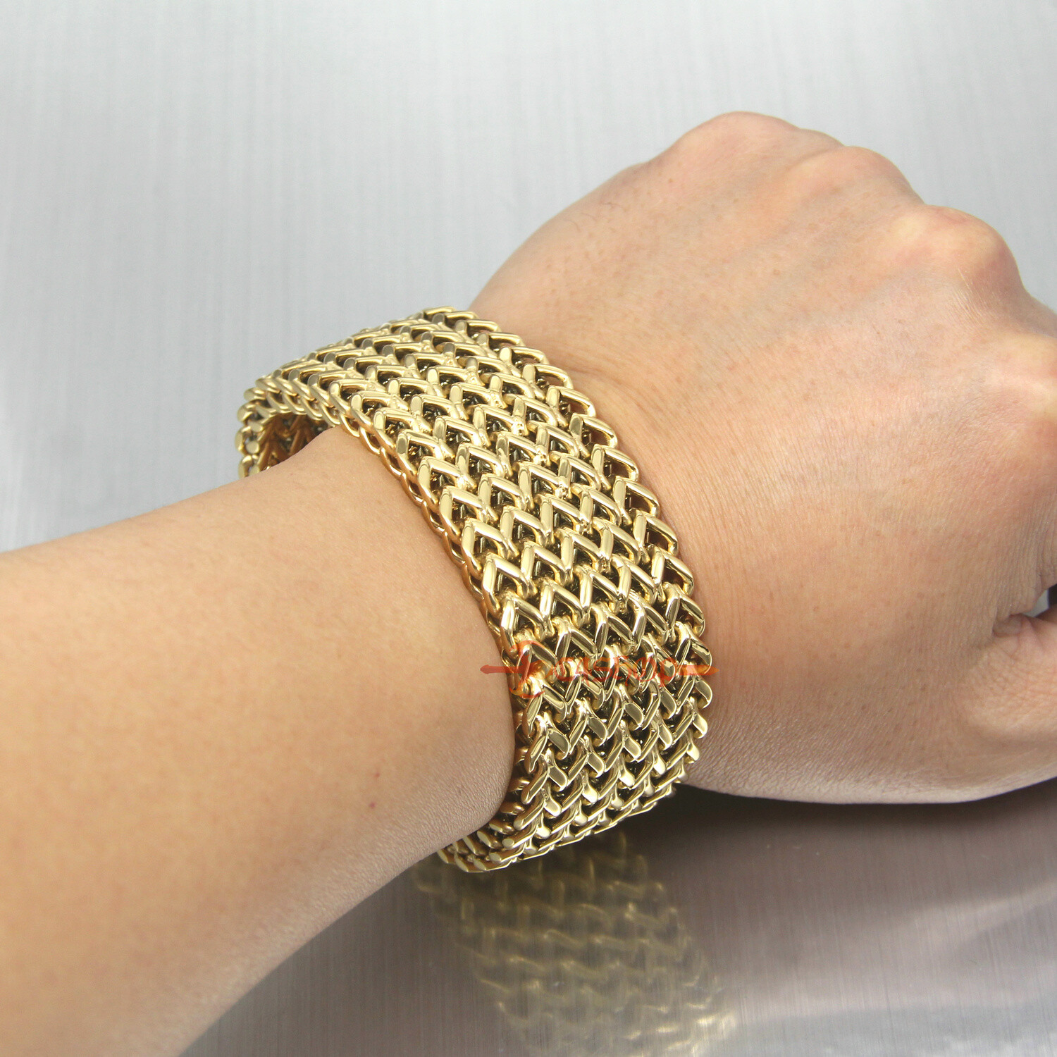 Heavy Stainless Steel Mesh Franco Chain Cuban Men Bracelet Gold Plated 30mm Wide