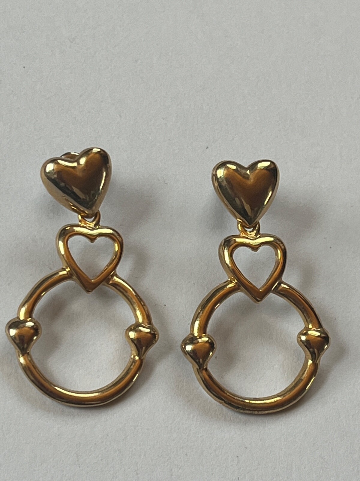 Puffy Goldtone Heart w Tubular Open Circle Post Earrings for Pierced Ears –