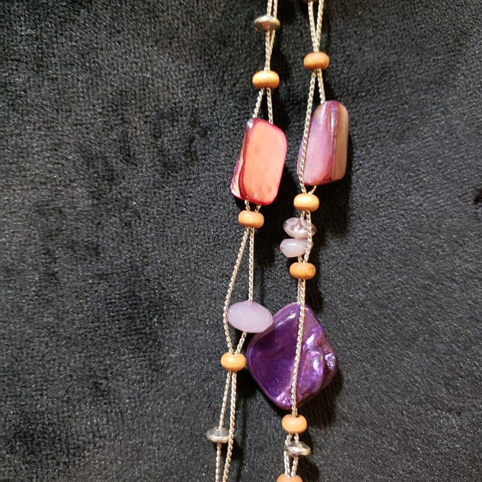 Womens Fashion Two Strand Chunky Amethyst Stones Seed Beads Necklace w/ Lobster