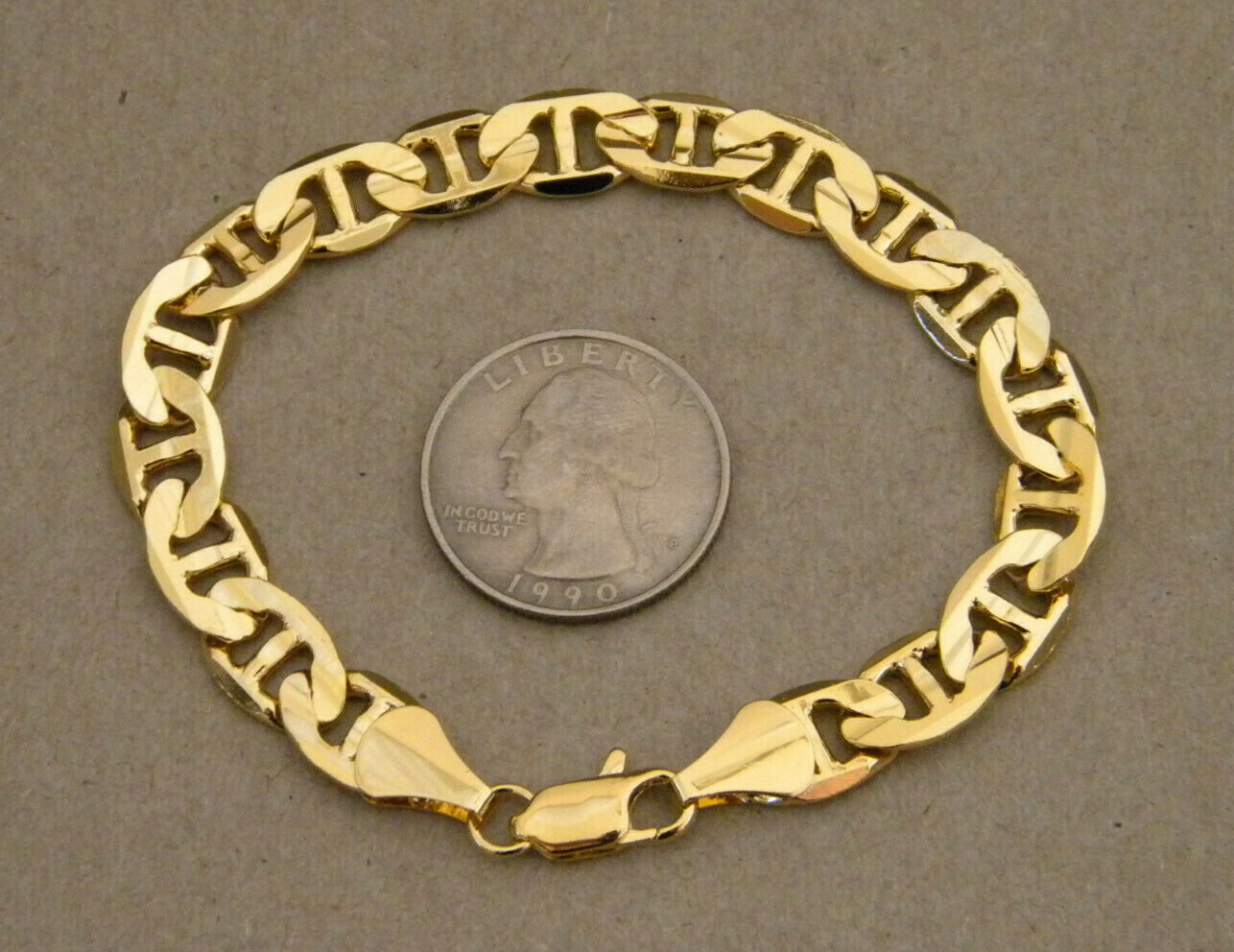 Men’s Lady’s 8in inch Long Mariner Link Yellow Gold Plated Bracelet 10mm Wide
