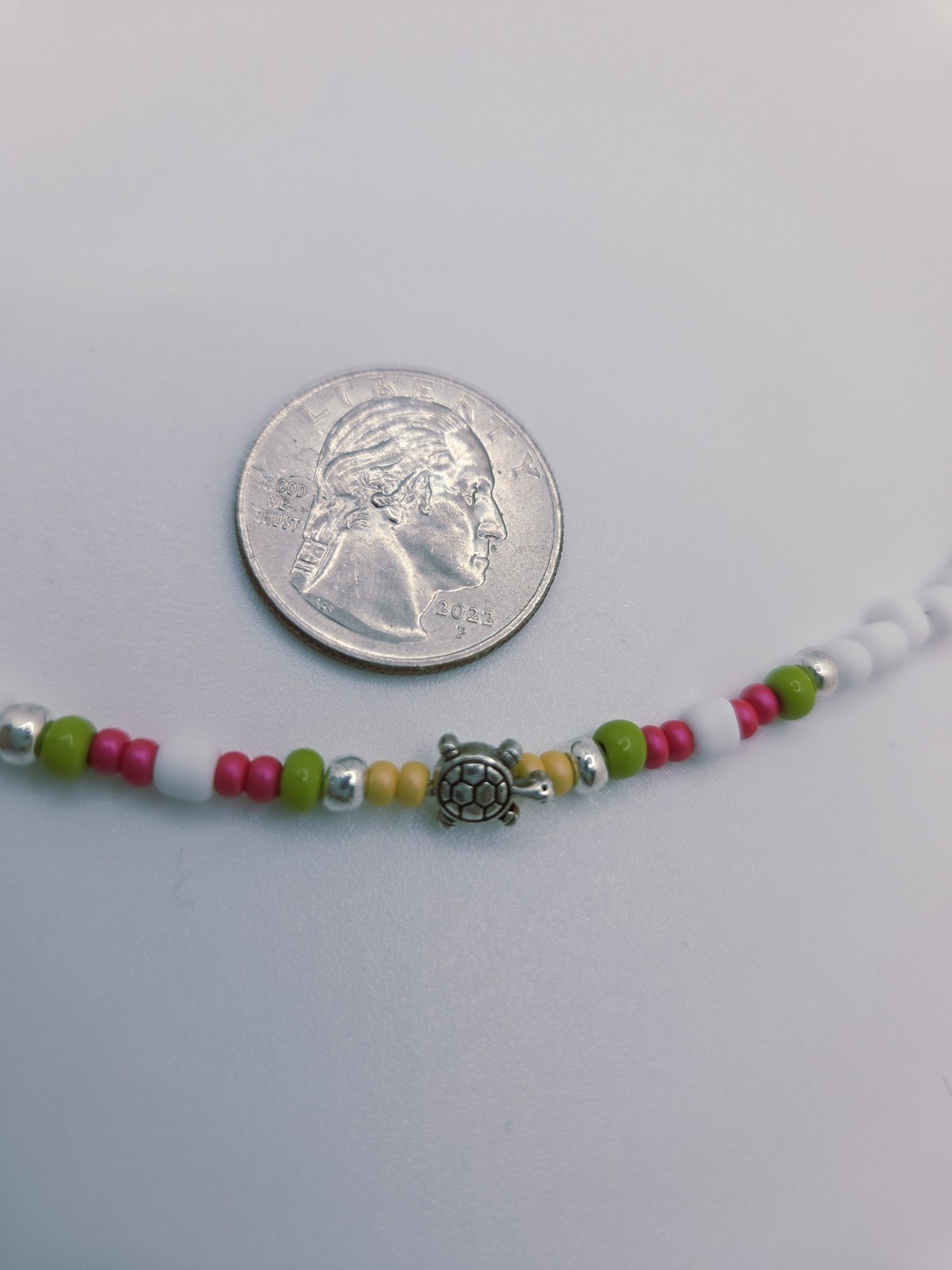 Turtle Necklace Beaded Jewelry Glass Beads White Green Pink Lobster Clasp