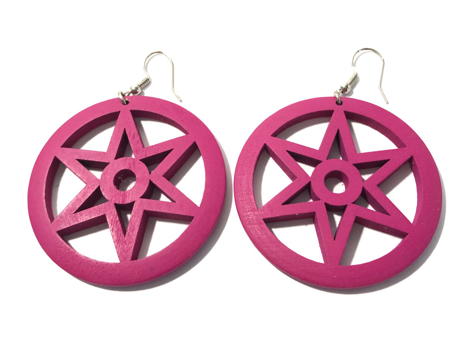 Women’s Purple Star Wood Round Drop Dangle Earrings-Large 2.5” Statement