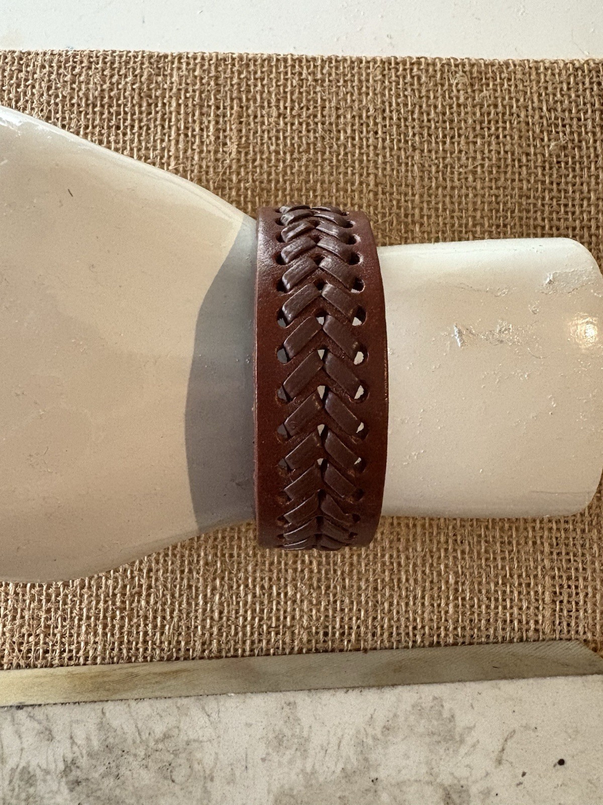Brown Braided Leather Cuff Bracelet . Adjustable 8 in . Snap Closure . No Stone
