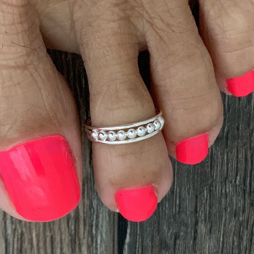 Women’s 925 Silver Solid Metal Adjustable Beads Toe Ring