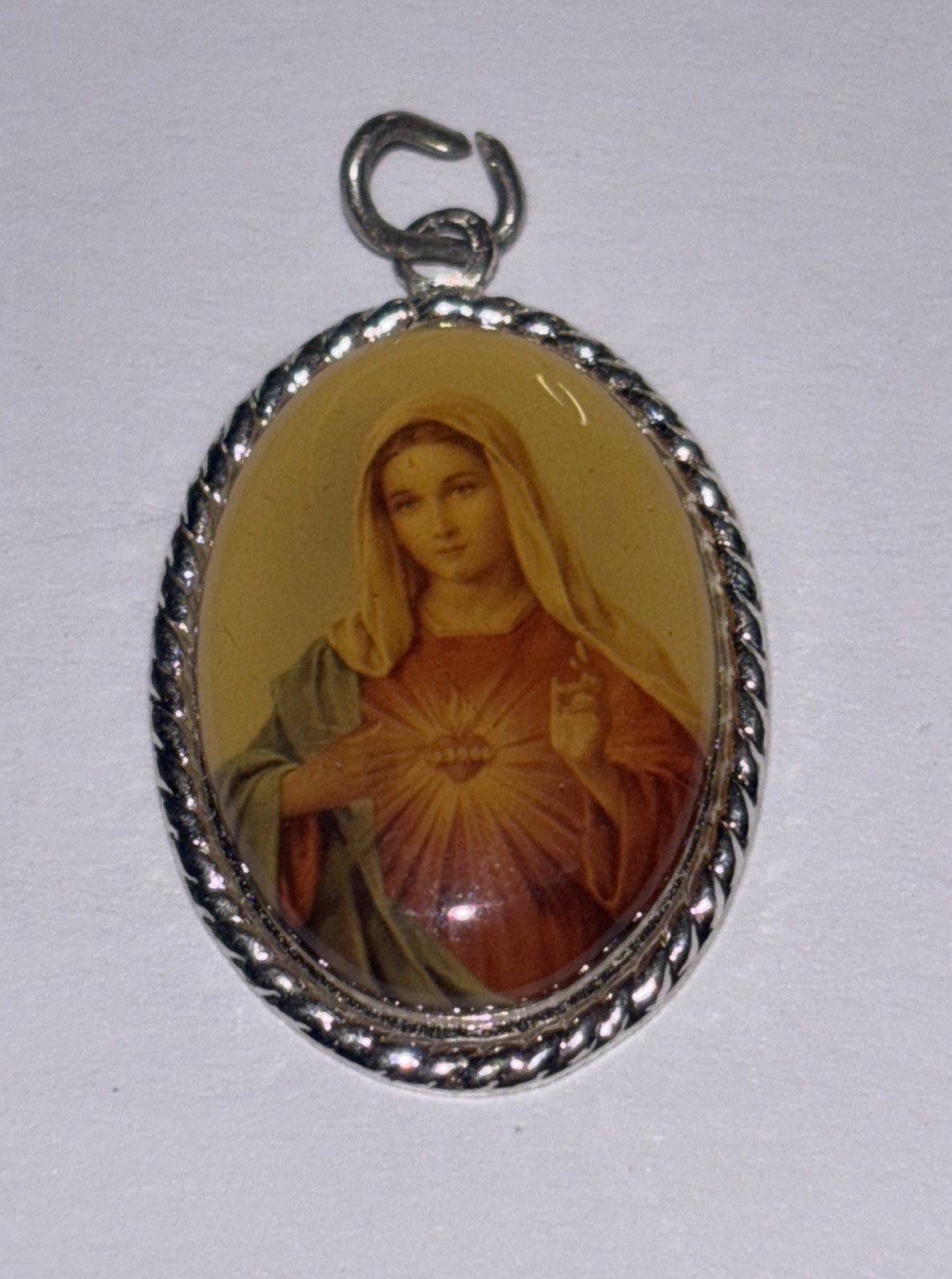 VIRGIN MARY Sliver Plate Color Pendant Catholic Saint Immaculate Heart