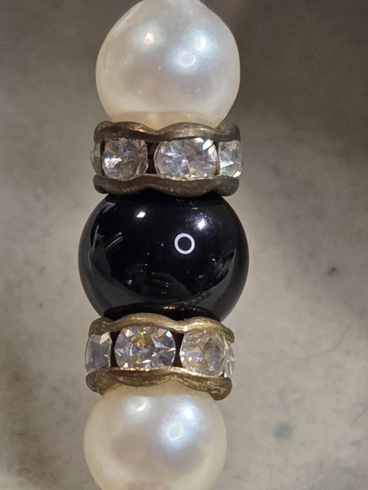Genuine Freshwater Pearl Bracelet Baroque Pearls Black Bead Rhinestone 7”