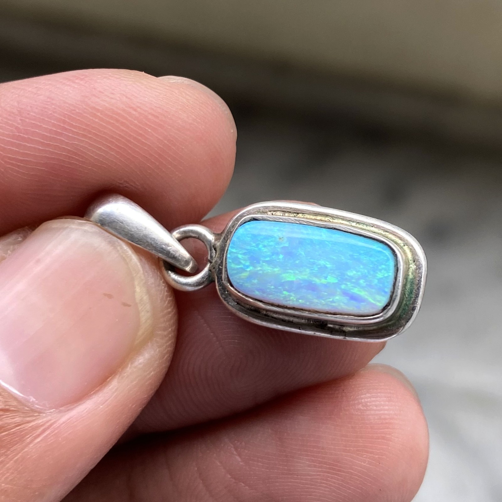 Natural Australian Green Opal 925 Solid Sterling Silver Pendant Stone Size 14×7