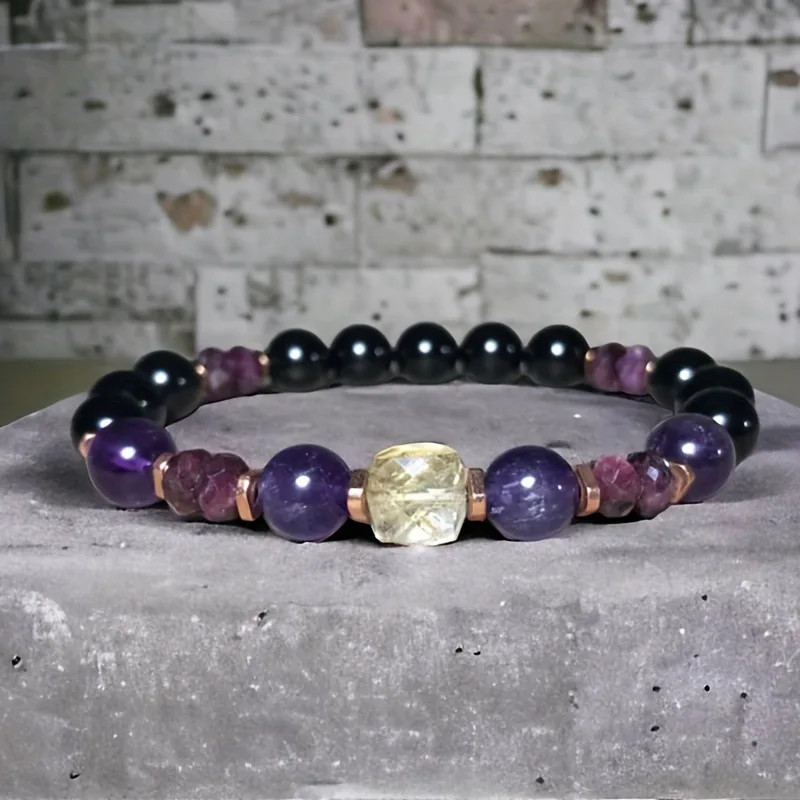 Mixed Natural Gemstone Bracelet Attract Money Protection Healing Relief Amethyst