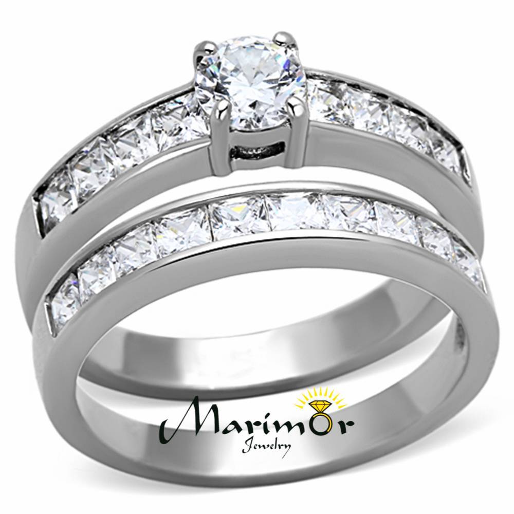 3.25 Ct Cubic Zirconia Stainless Steel 316l Engagement Wedding Ring Set Sz 5-10