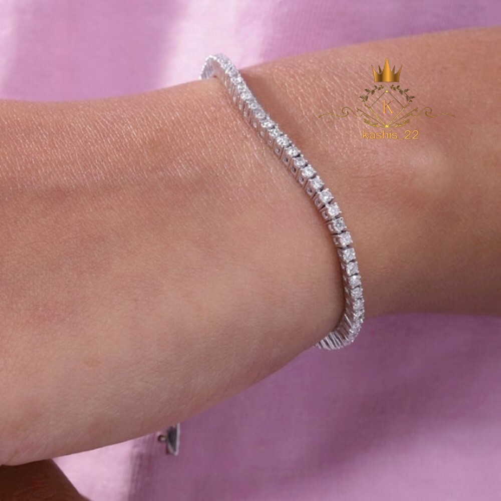 7′ Inch Long Tennis Wedding Bracelet Solid 14K White Gold Round Cut VVS1 5 Carat
