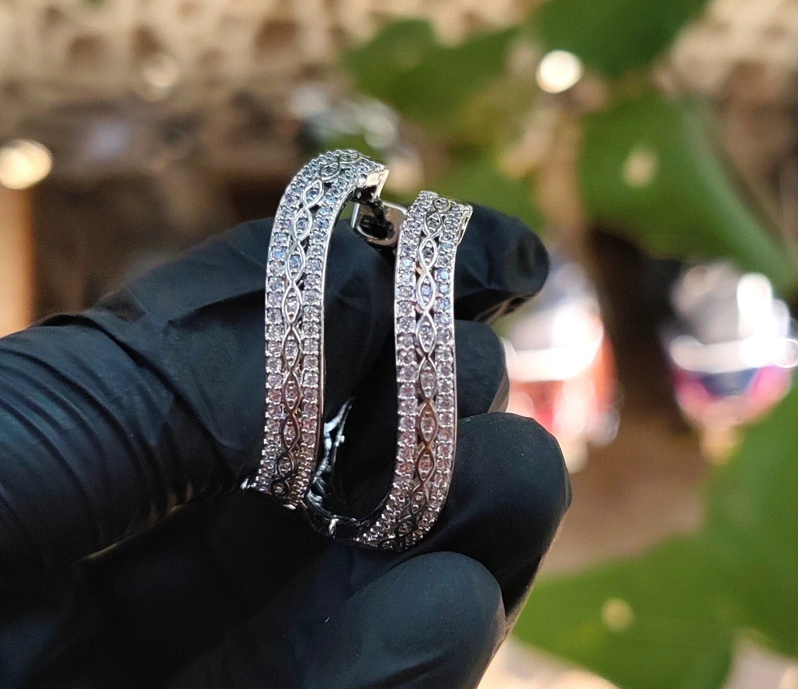 14K White Gold Plated Round Cut Simulated Diamond Pretty Hoop Clip On Earrings