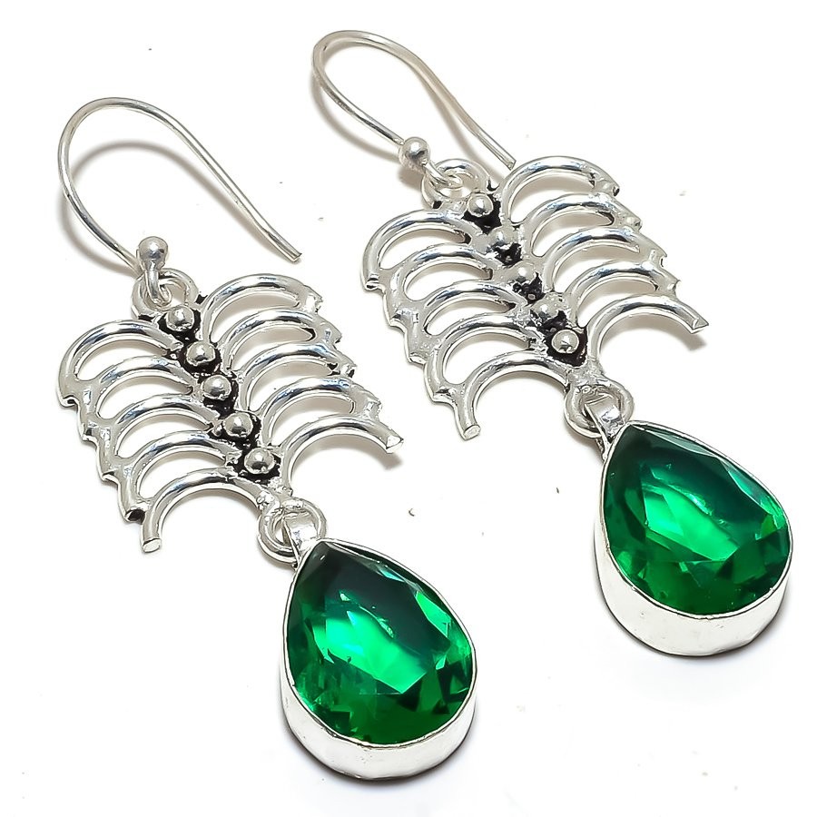Tsavorite Quartz Gemstone 925 Silver Plated Jewelry Earring 2.4″ T2963