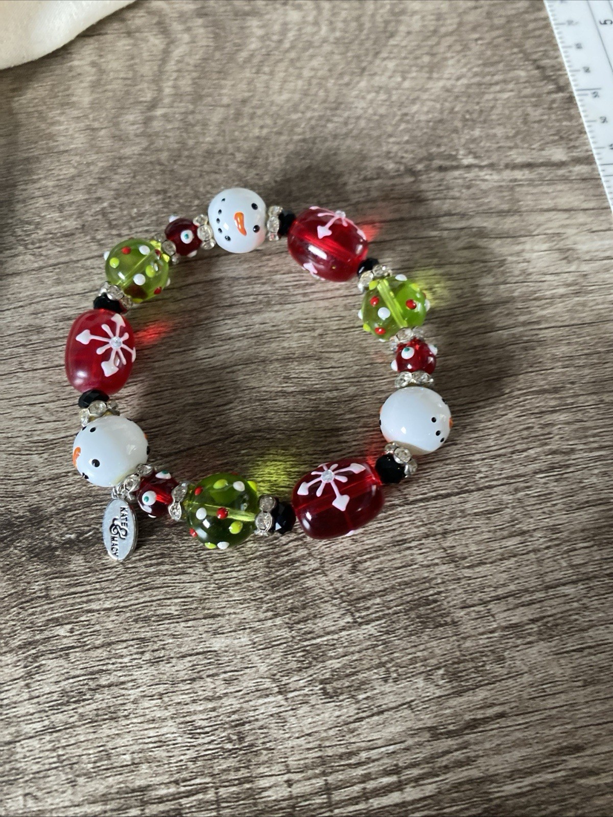 Kate /Macy Sparkling Snowman Design Painted Glass / Acrylic Beads Rhinestones