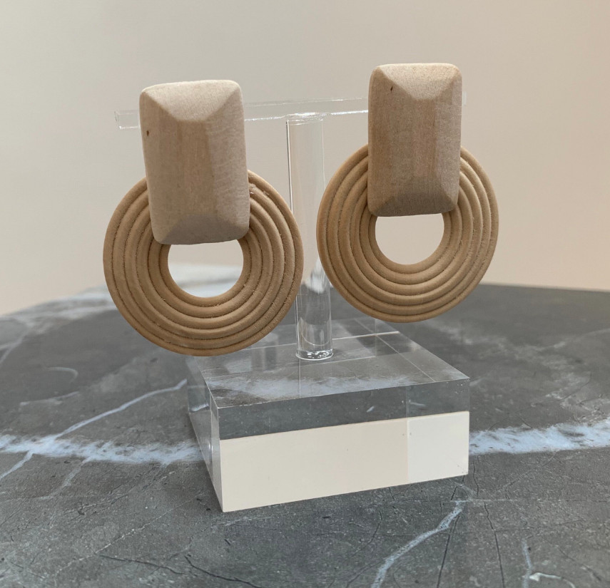 Wood Earrings, Modern bold earrings, Light beige mid century modern inspired