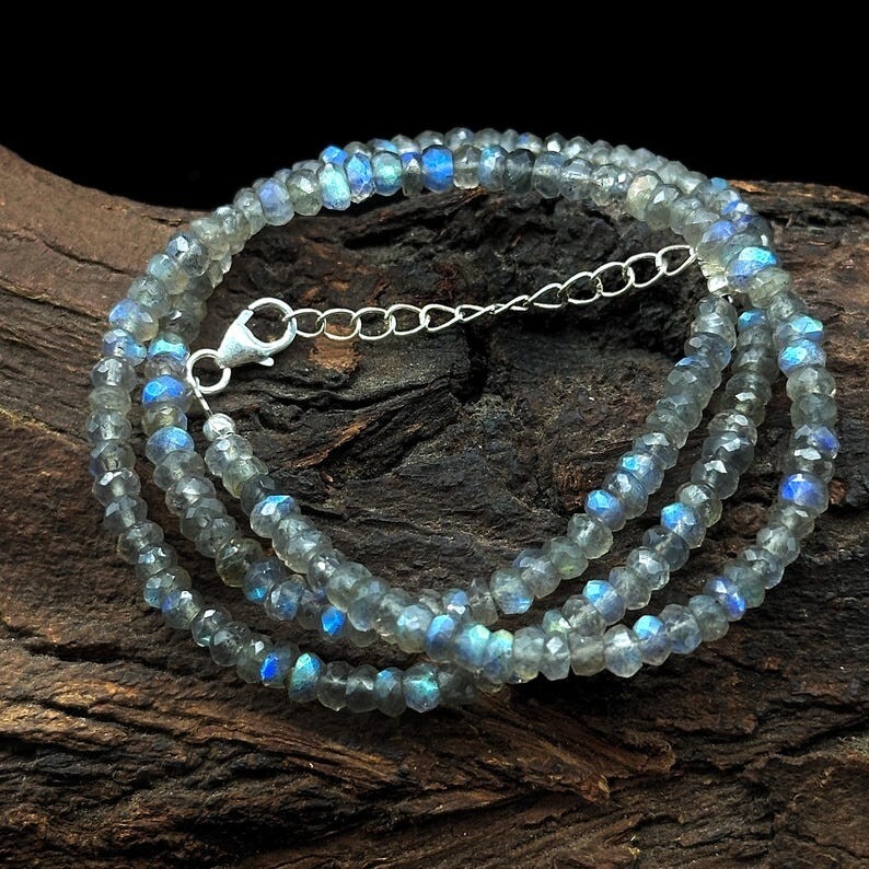 Flashy Labradorite Faceted Rondelle Gemstone Beaded 4-5MM Unisex Necklaces 18”