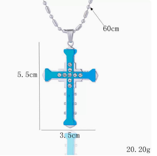 Silver Black Double Layer Cross Pendant Necklace Christian Jewelry Box Chain 24″