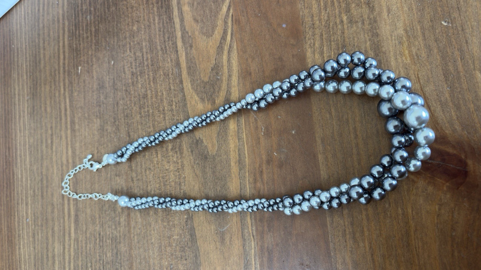 Gray Silver Multi-Strand Beaded Necklace Imitation Pearl Lobster Clasp 12-18in