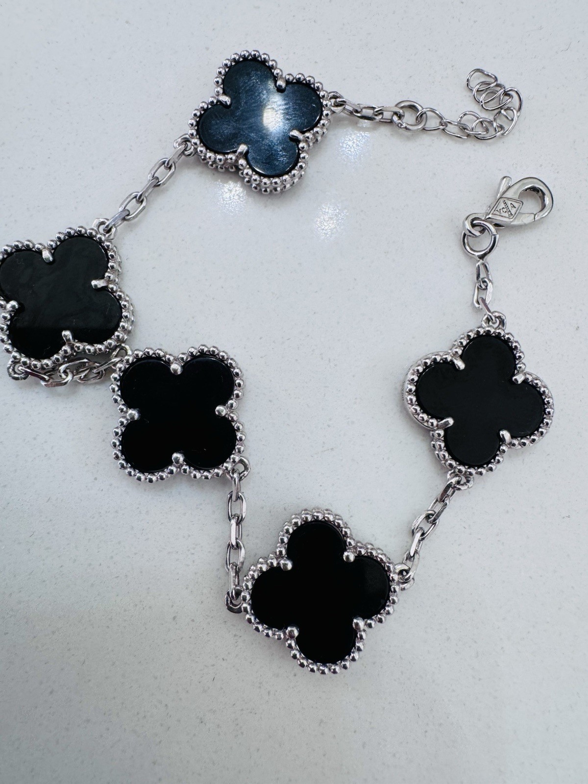 Real S925 Black 15mm Clover Bracelet 18cm Pure Silver Bracelet
