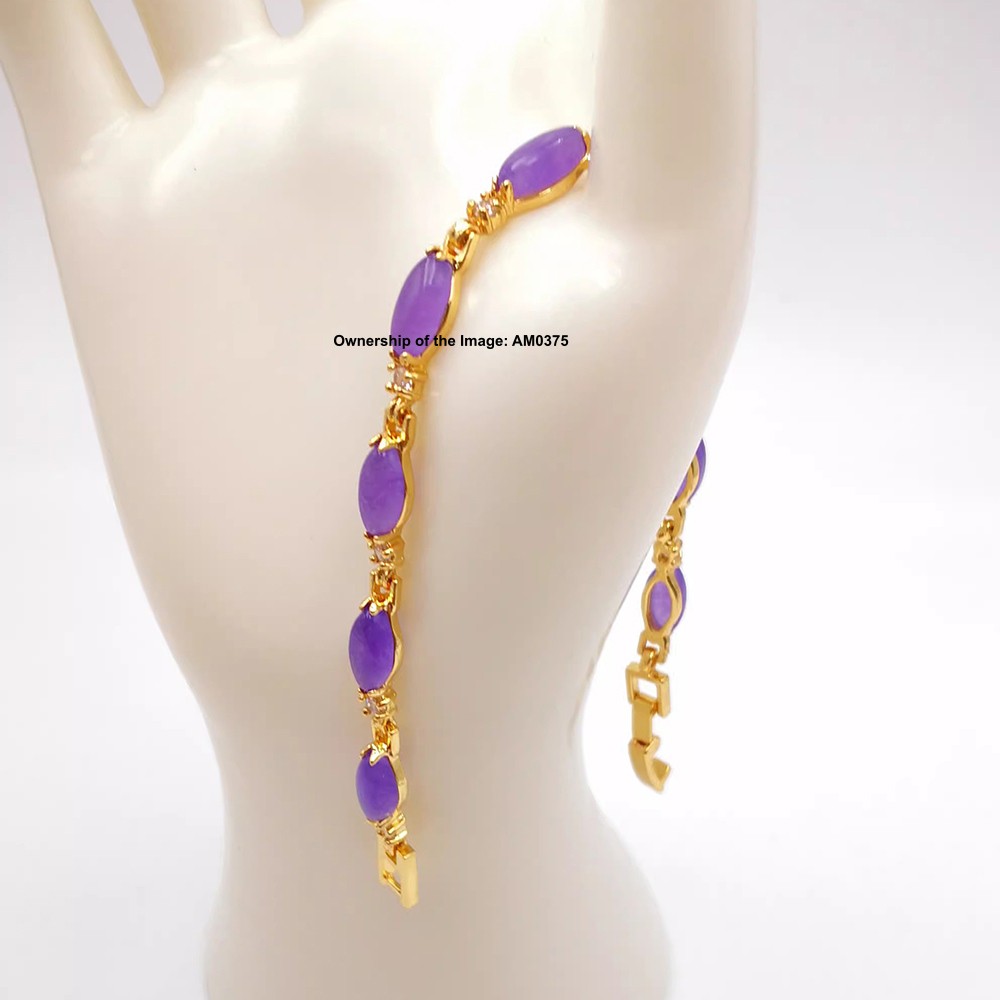 NEW Bracelet Heating Jade Yellow Plated Oval Purple Jade Bracelet Women 7.10INCH