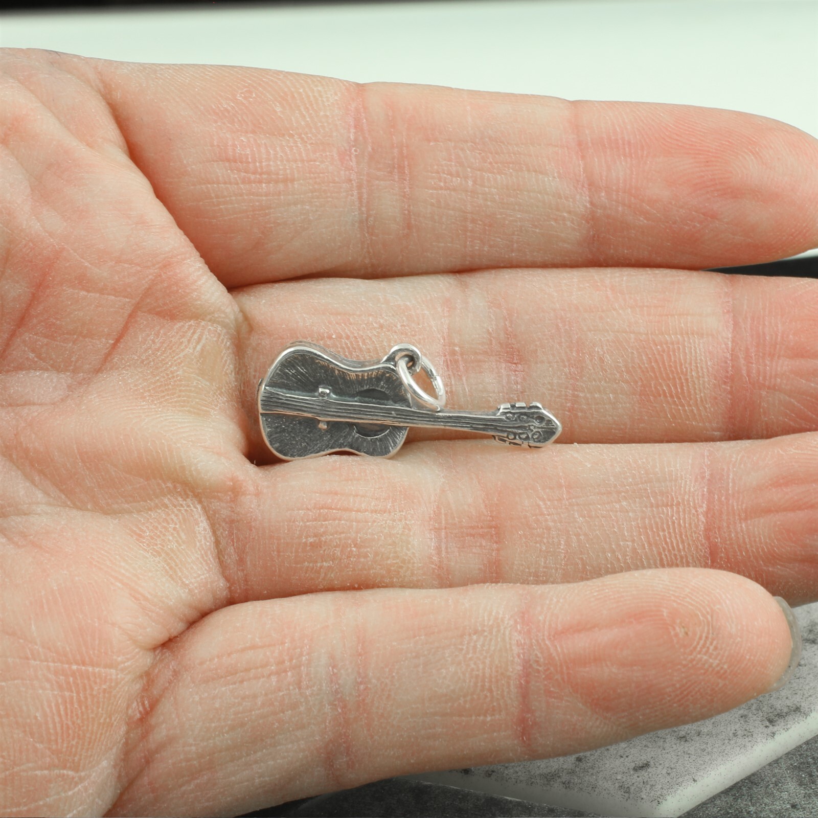 Guaranteed 925 Sterling Silver 3D Acoustic Guitar Music Charm Pendant