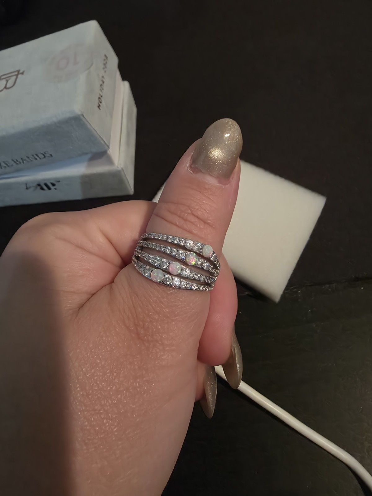 Bomb Party Lux Band Holiday 2023 Sz 10 Luxe In Love Rhodium Lab grown fire Opal