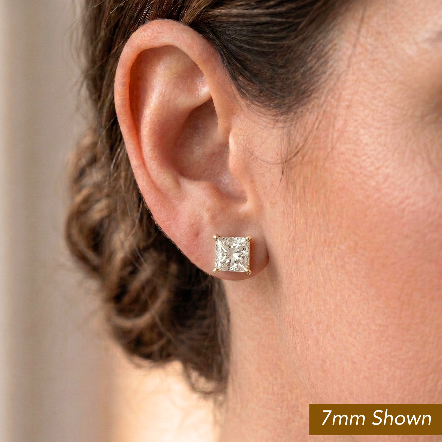 10K Real Solid Gold Princess-Cut Solitaire Stud Earrings Pushback 3mm-8mm