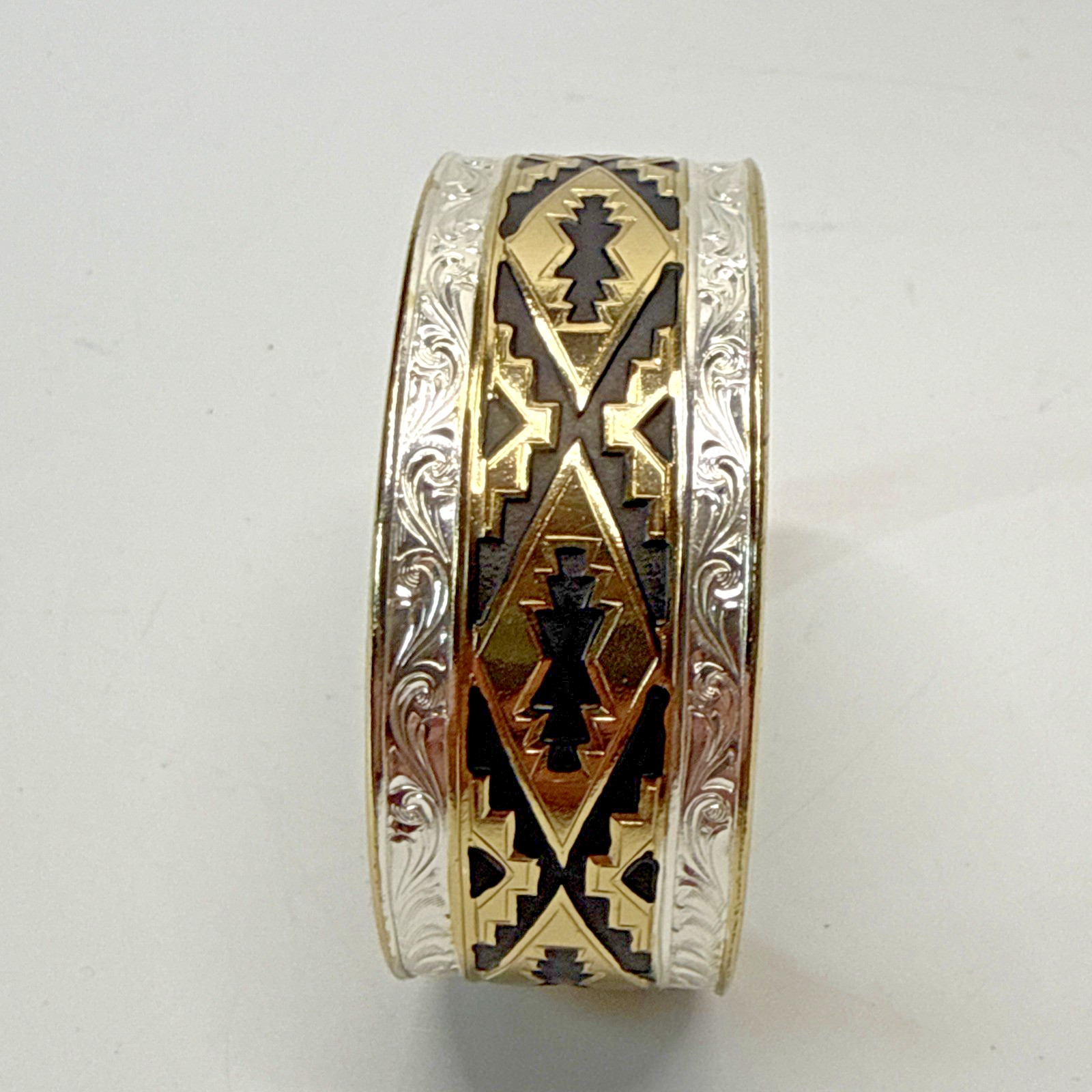 Montana Silversmiths Cuff Bracelet Aztec Southwestern Silver Gold Tone Wide