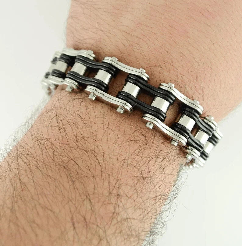 Stainless Steel Mens Bracelet Hip Hop Punk Style Bangle Heavy Duty Wrist Chain