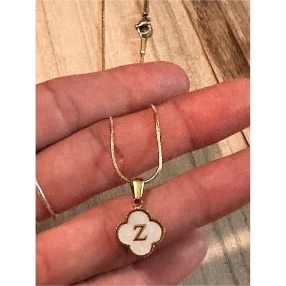 Gold Plated 18K Stainless Steel Initial Z Mother Of Pearl Pendant 18″ Necklace
