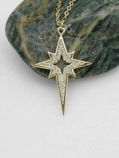 0.30Ct Simulated Diamond North Star Pendant Necklace 14k Yellow Gold Plated