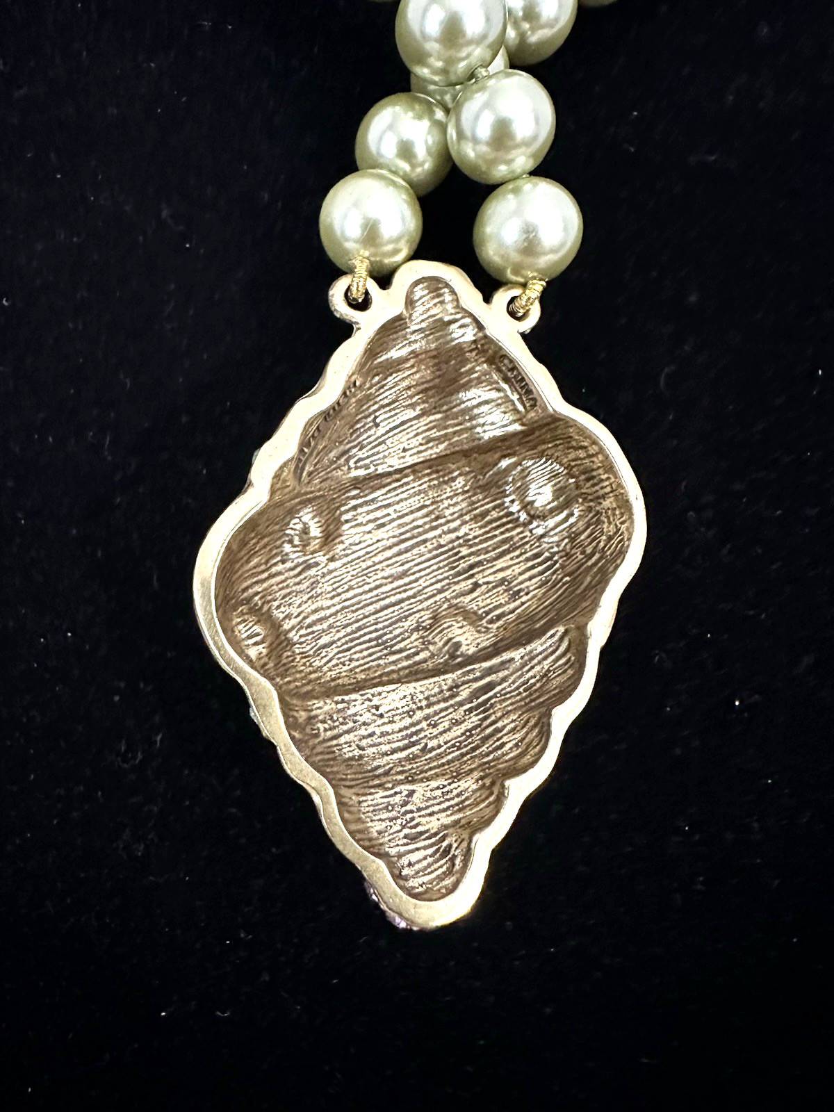 HEIDI DAUS Pink Rhinestone Enamel Seashell With Faux Pearl Sage Green Necklace