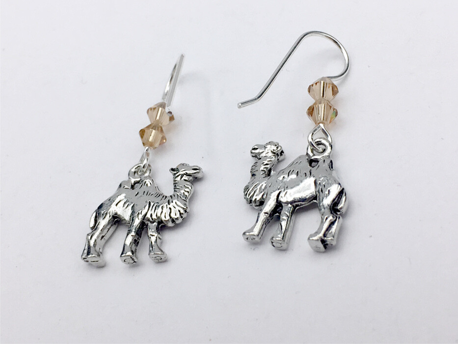 Pewter & Sterling silver camel dangle earrings-camels,Bactrian, Ungulate,desert