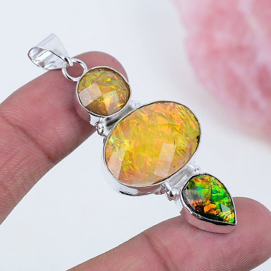 Color Enhanced Opal Tripplet 925 Silver Plated Handmade Pendant of 2.41″