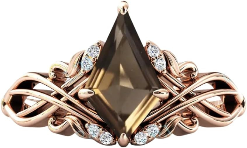 2carat Engagement Ring,Kite Cut Smoky Quartz Gemstone Wedding Ring for Women