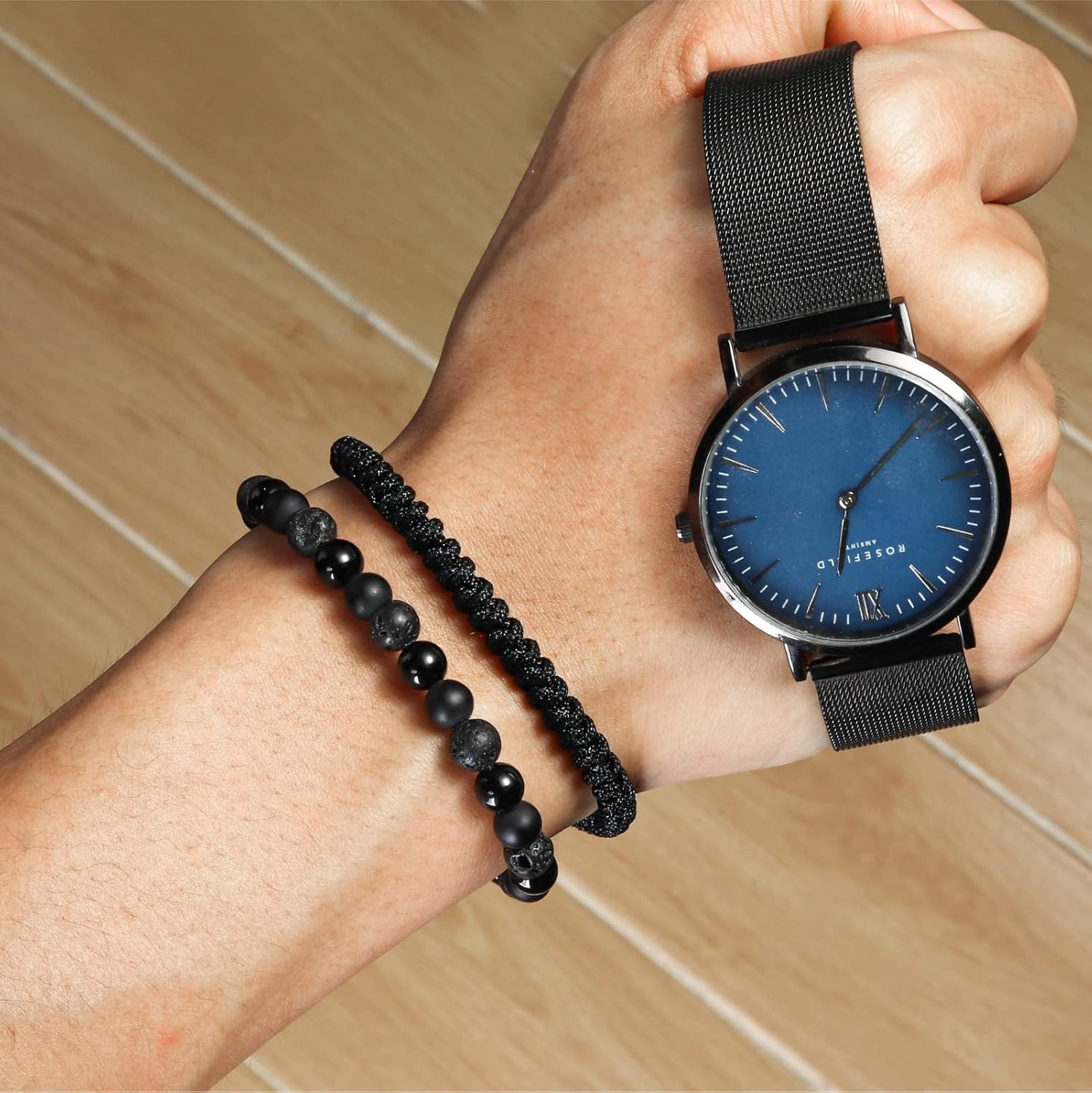 Versatile Black Lava Rock Bracelet – Adjustable Size & ‘To My Son’ Message Card