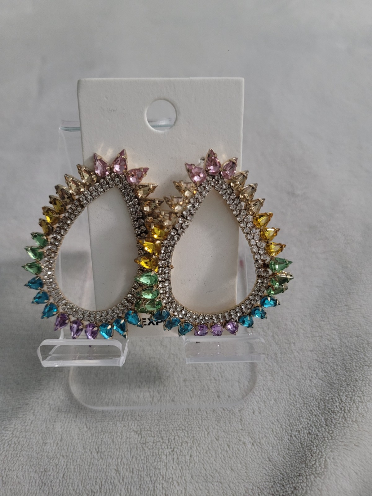 Large Rainbow Rhinestone Statement Earrings –