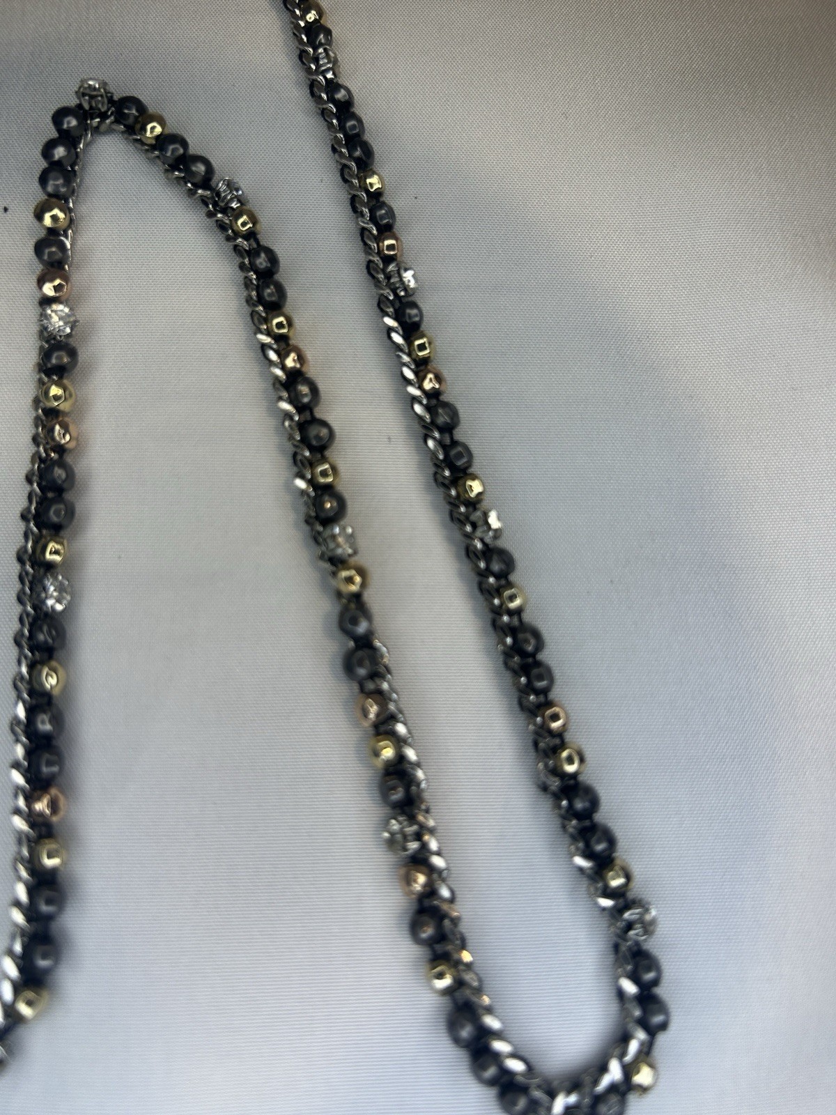 Stella & Dot Silver & Gold Tone Cable Chain Necklace Black Beads Crystal