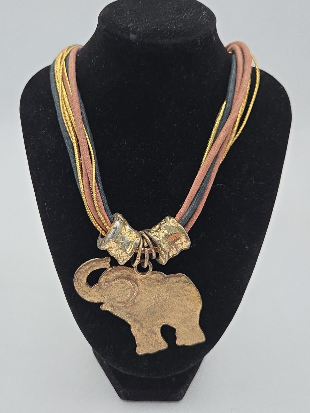 Boho Multi Strand Elephant Pendant Statement Necklace