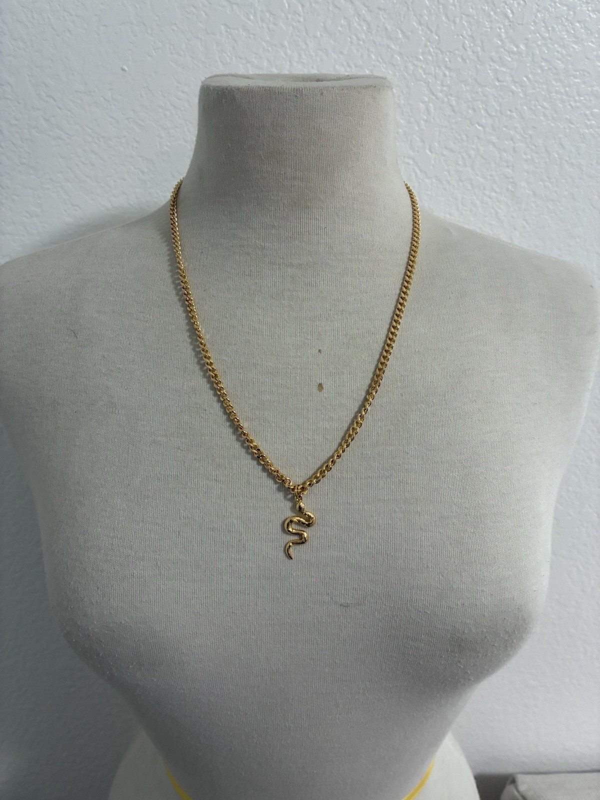 Gold 18K Tone Curb Link Chain Necklace with Snake Charm Pendant